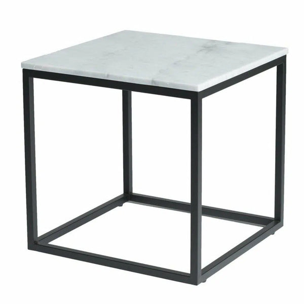 White Square Side Table Marble Top With Metal Base Side Tables LOOMLAN By LHIMPORTS