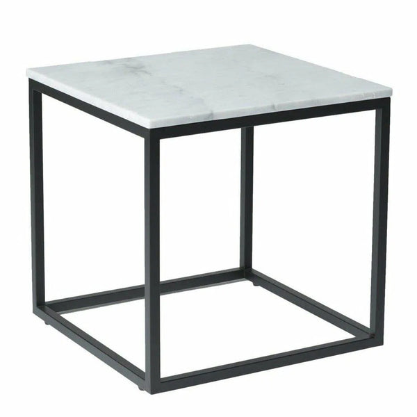 White Square Side Table Marble Top With Metal Base Side Tables LOOMLAN By LHIMPORTS