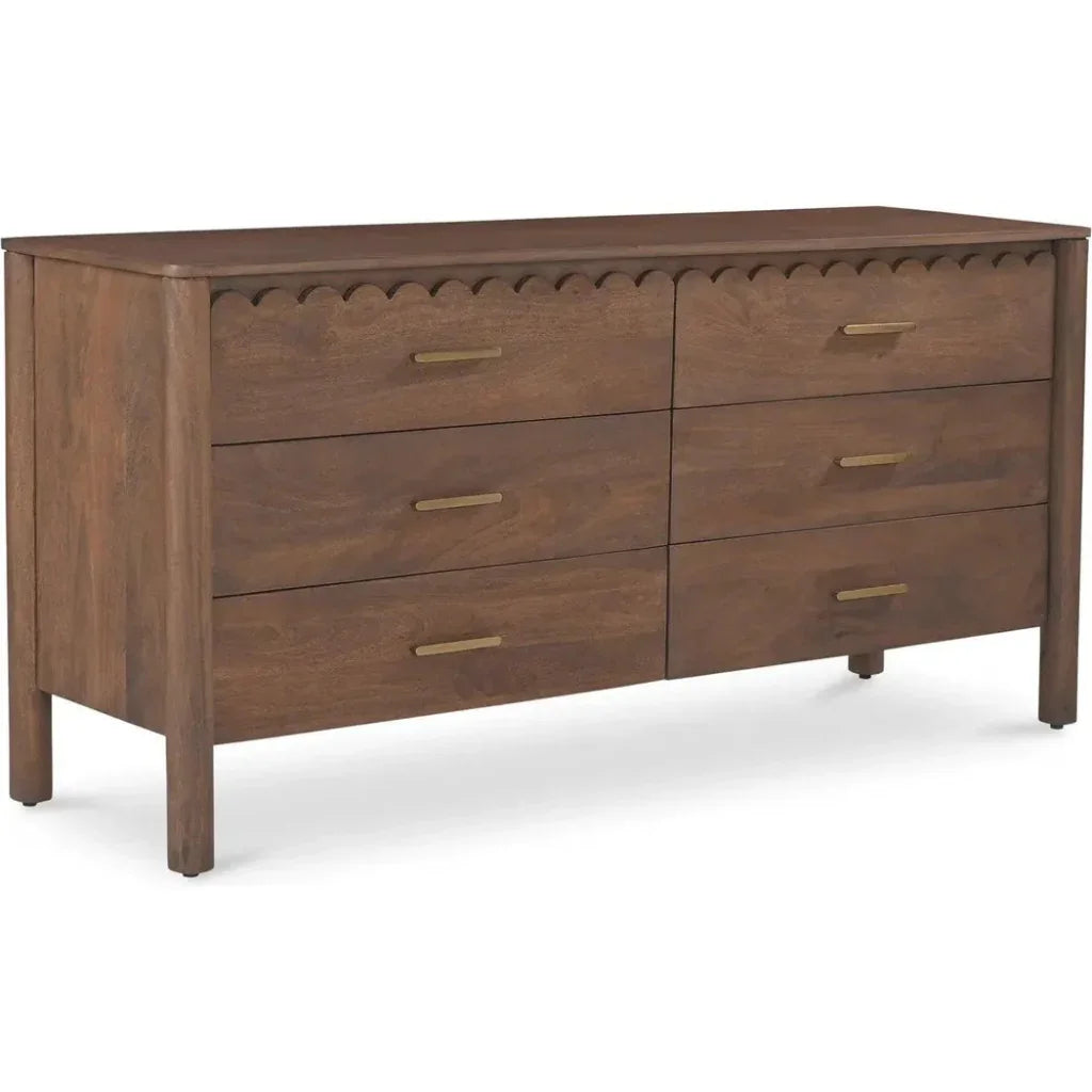 6 Drawer Solid Wood Dresser Vintage Brown