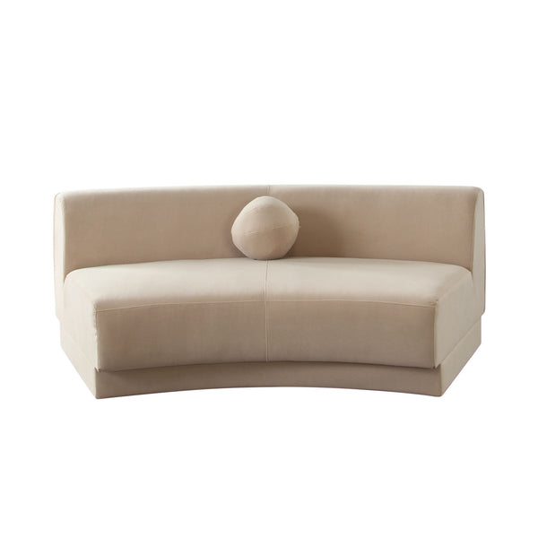 Zelda Light Camel Performance Velvet Curved Armless Sofa With 1 Accent Pillow Ball