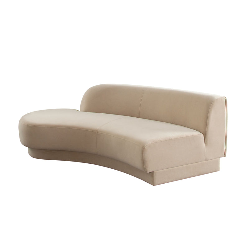 Zelda LF Curved Light Camel Performance Velvet Chaise in With 1 Accent Pillow Ball