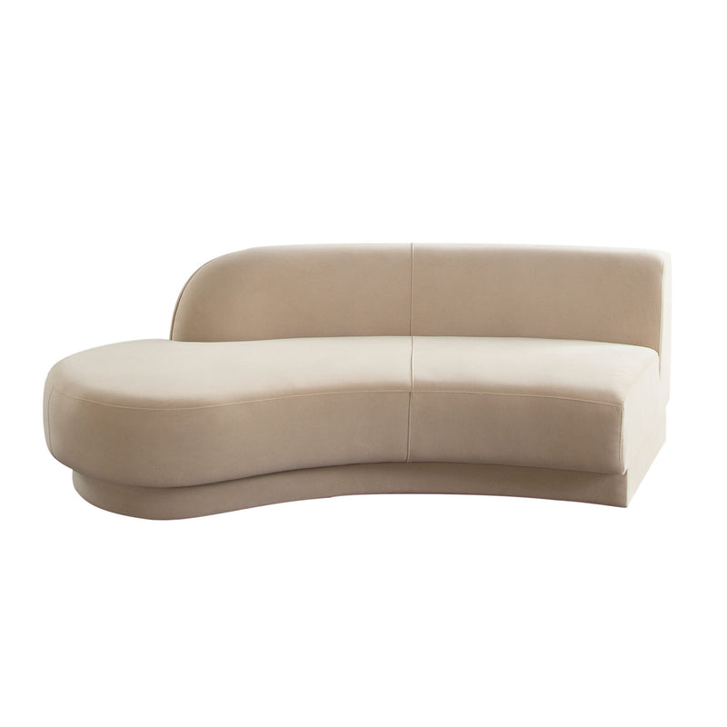 Zelda LF Curved Light Camel Performance Velvet Chaise in With 1 Accent Pillow Ball