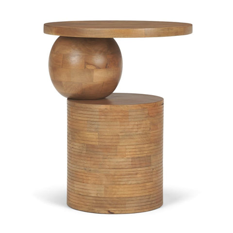 Stack 18" Round Light Brown Solid Wood Geometric Accent Tabl