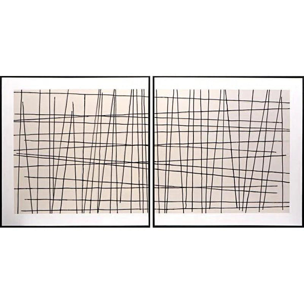 Crosshatch Set Of 2 Hand Painted Art With Black Frame