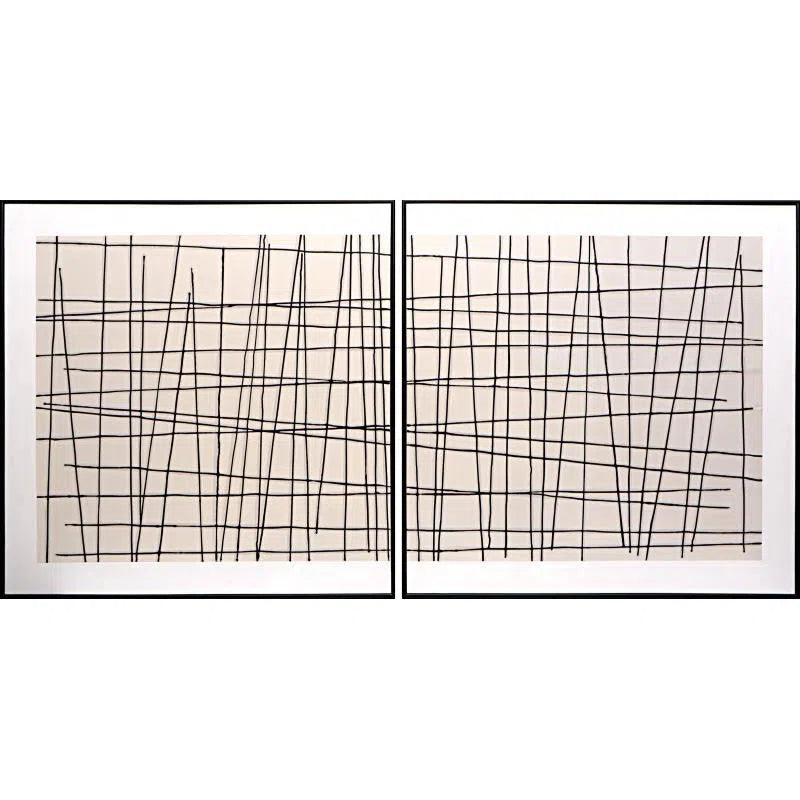 Crosshatch Set Of 2 Hand Painted Art With Black Frame