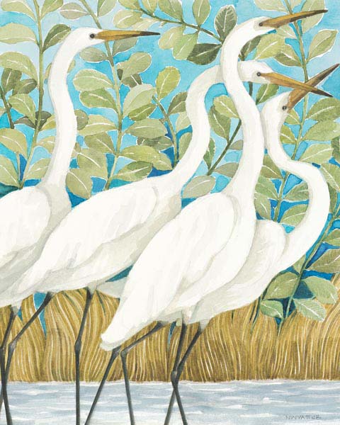 Egret White Birds Coastal Wall Art Indoor Outdoor UV Resistant Canvas
