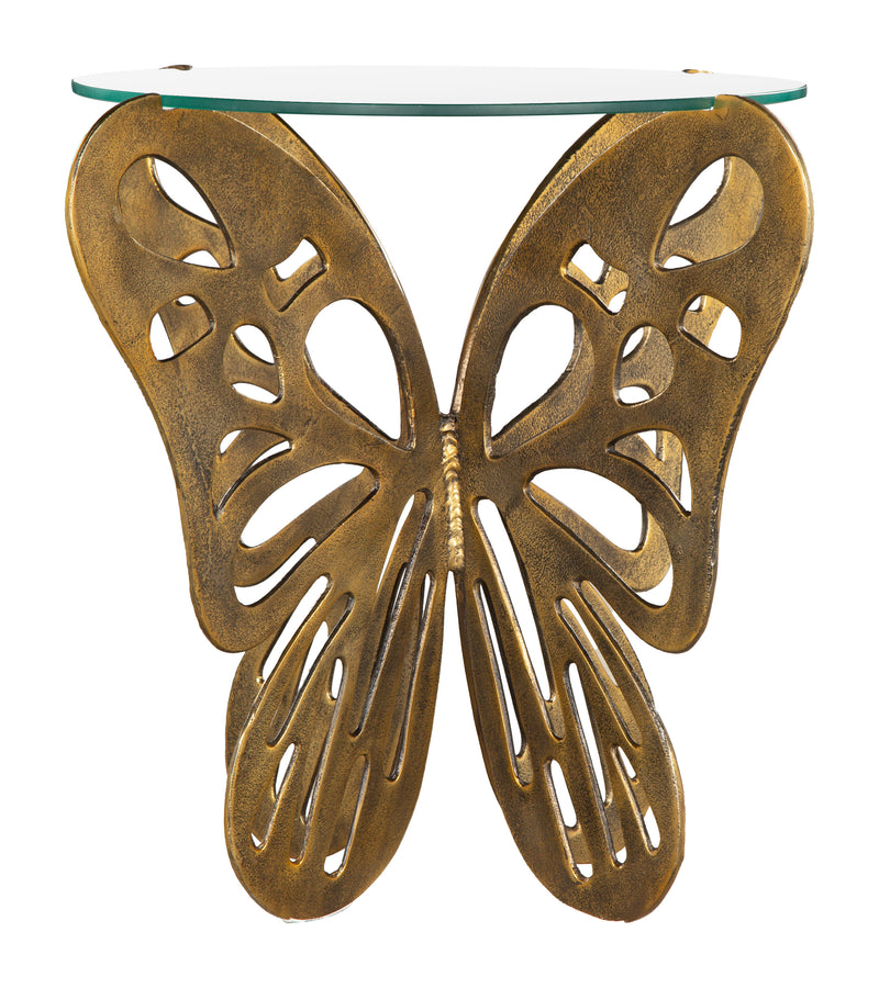 Motyl Glass and Aluminum Gold Round Accent Table