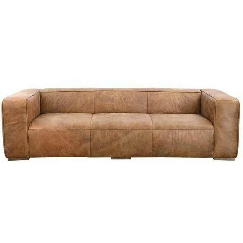 101 Inch Sofa Open Road Brown Leather Brown Industrial Sofas & Loveseats LOOMLAN By Moe's Home