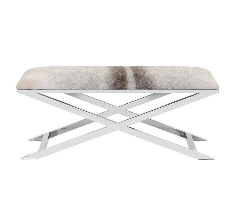 Sahara Bench Modern Cowhide Seat With Polished Steel Base