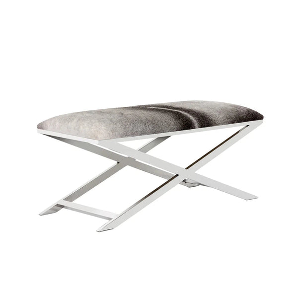 Sahara Bench Modern Cowhide Seat With Polished Steel Base