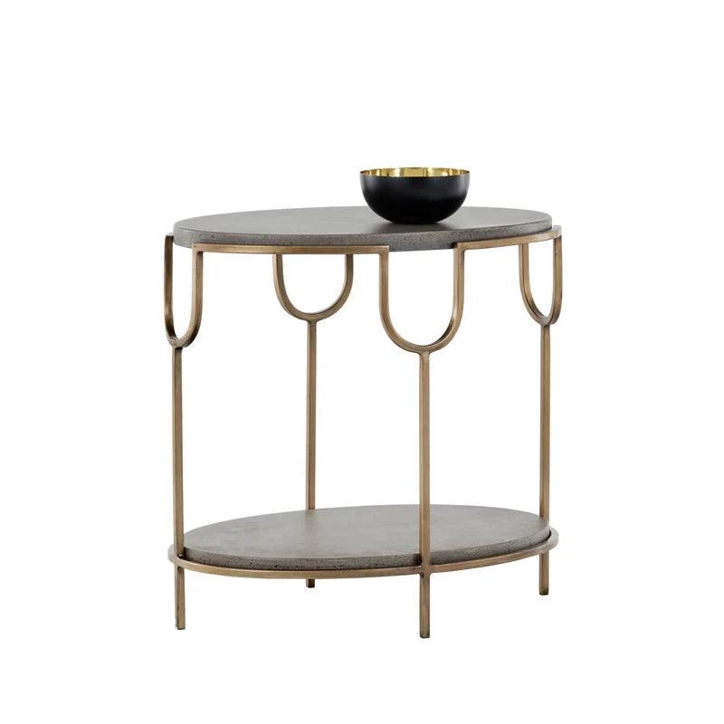 Arya Side Table with Concrete Top and Antique Brass Frame