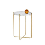 LIV End Table White Marble Top with Gold Steel Base