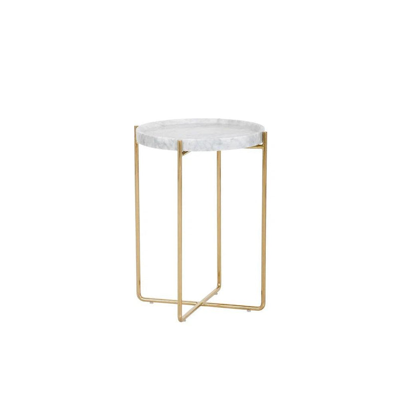 LIV End Table White Marble Top with Gold Steel Base