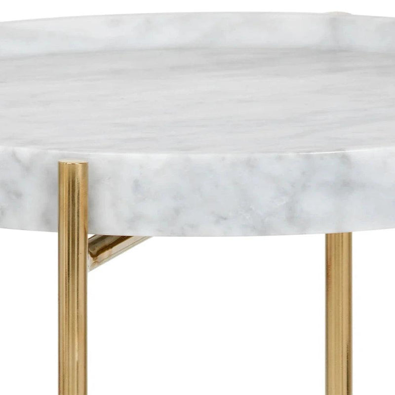 LIV End Table White Marble Top with Gold Steel Base