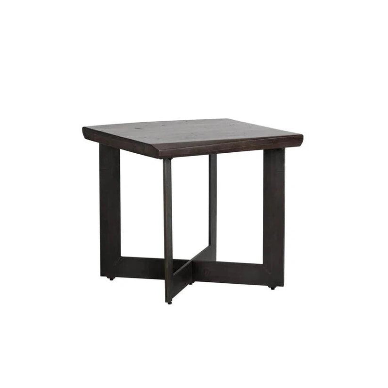 Marley Side Table With Solid Wood Top And Iron Base