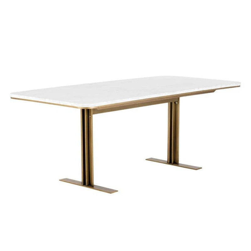 Ambrosia Dining Table Modern Marble Top Antique Brass Base