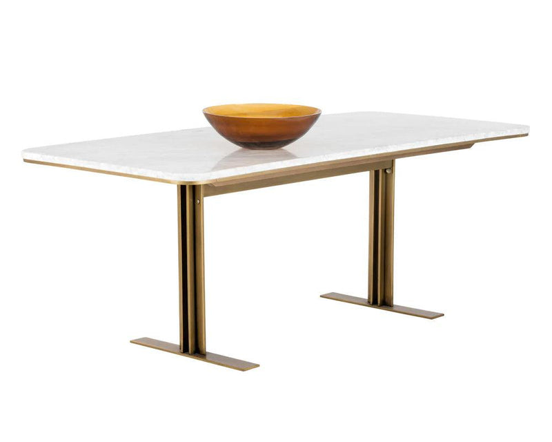 Ambrosia Dining Table Modern Marble Top Antique Brass Base