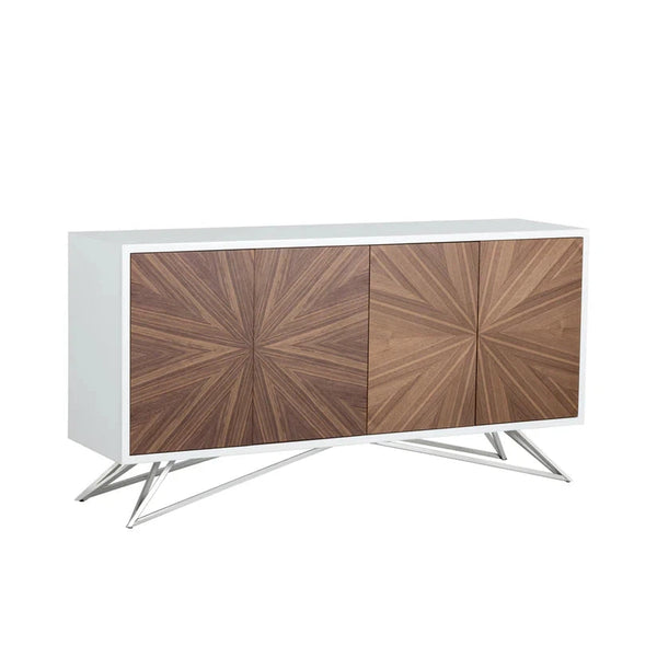 Pike Sideboard With Starburst Walnut Doors And Steel Base