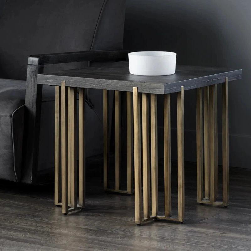 Alto Side Table With Distressed Oak Veneer And Brass Legs