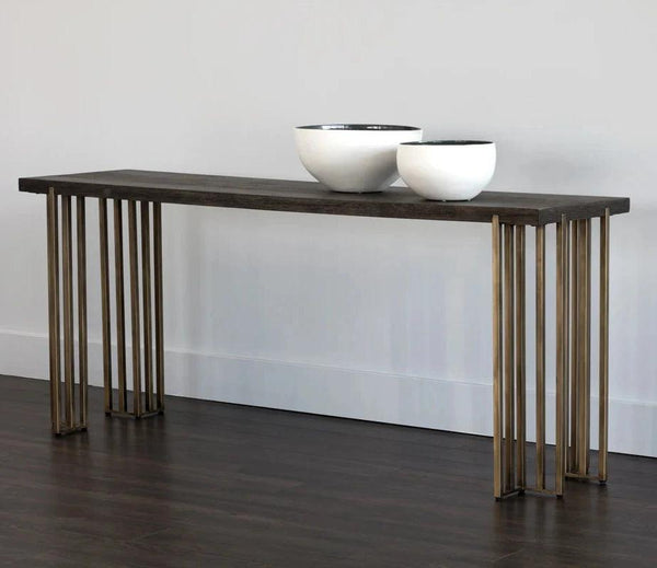 Classic Espresso Wood Console Table With Brass Legs