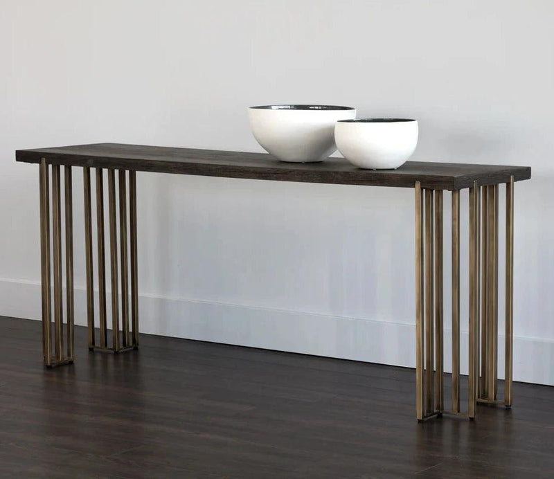 Classic Espresso Wood Console Table With Brass Legs