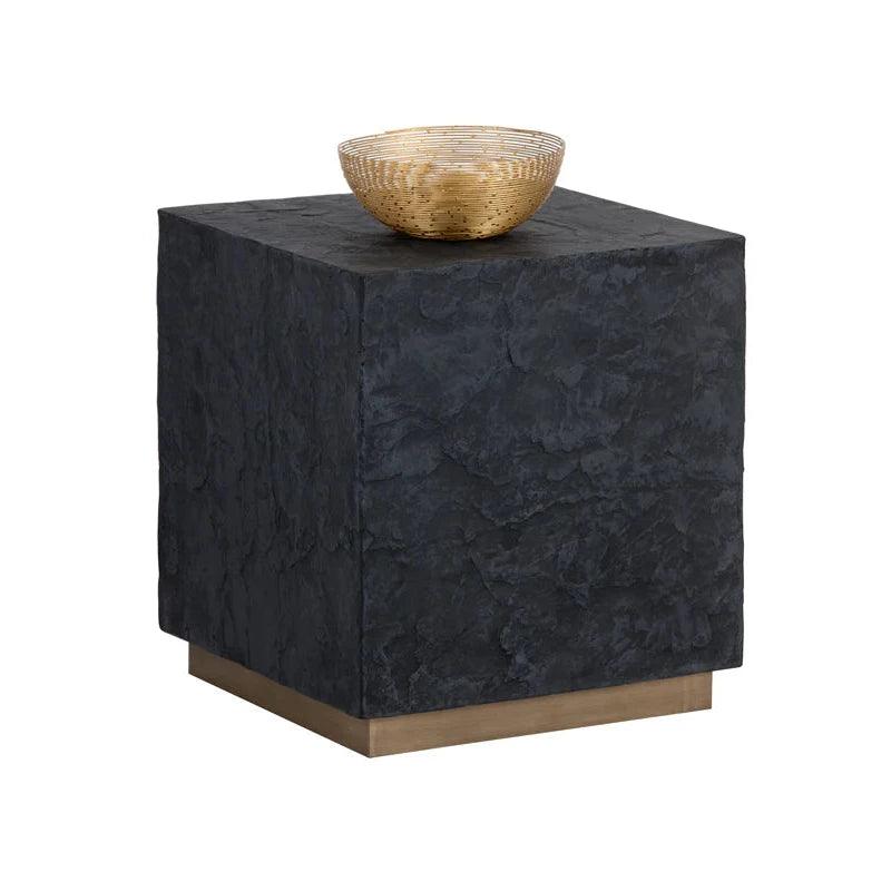 Newbury End Table Modern Concrete with Brass Base