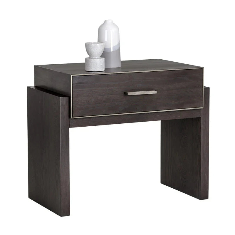 Patsy Nightstand Classic Brown Wood With Metal Accents