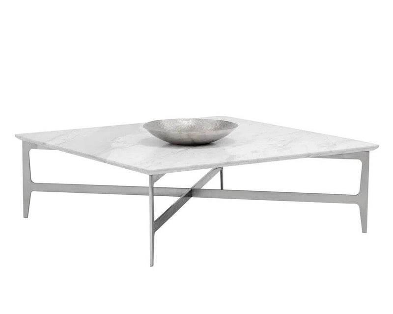 Clearwater Coffee Table Modern White Marble Stainless Steel