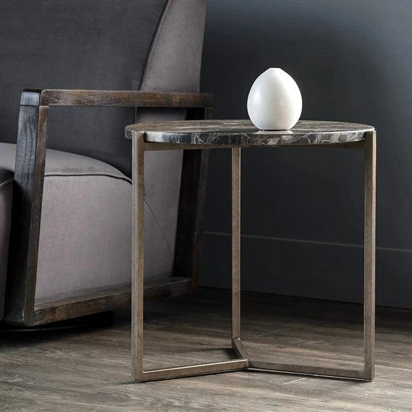 Cecil End Table With Brown Marble Top And Steel Base