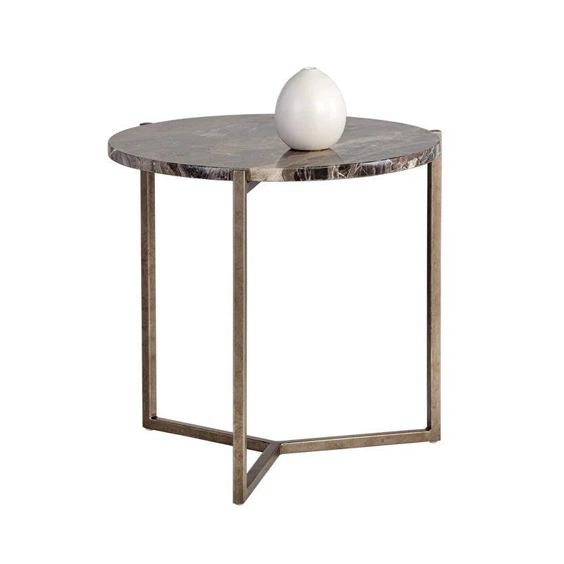 Cecil End Table With Brown Marble Top And Steel Base