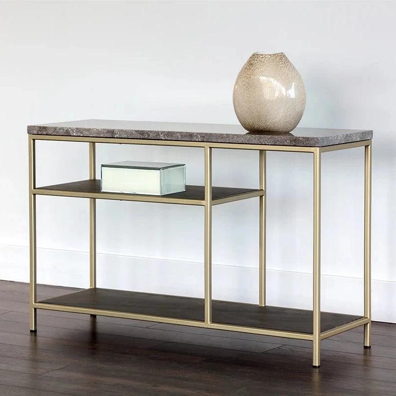 Arden Console Table With Grey Marble Top And Gold Frame