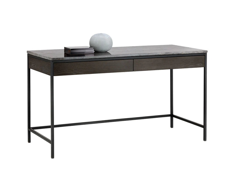 Stamos Desk Modern Marble Top With Black Iron Frame