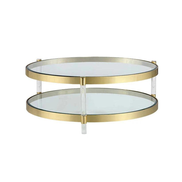 York Coffee Table Brass With Glass Shelves And Modern Design