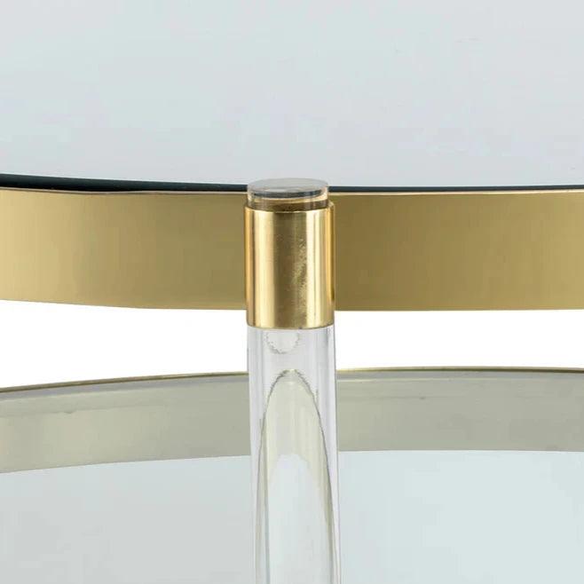 York Coffee Table Brass With Glass Shelves And Modern Design