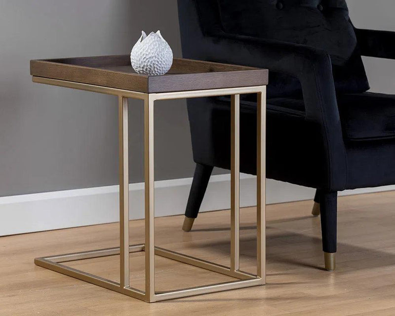 Arden C-Shaped Wooden Rectangular Side Table