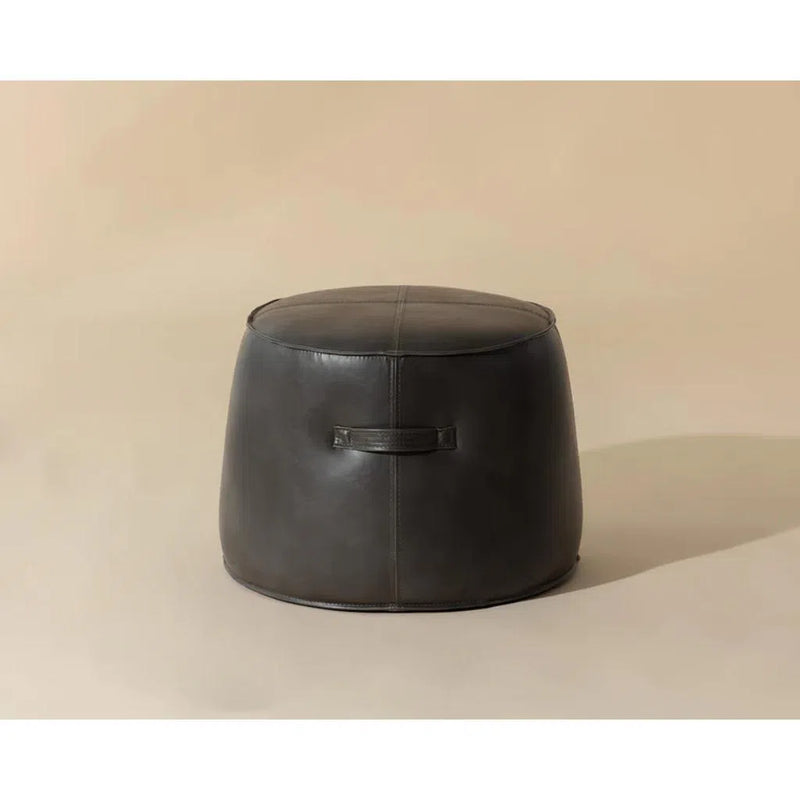 Mitchell Leather Upholstered Round Ottoman