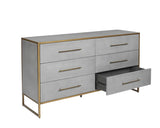 Sunpan Venice Dresser Grey Shagreen With Brass Accents