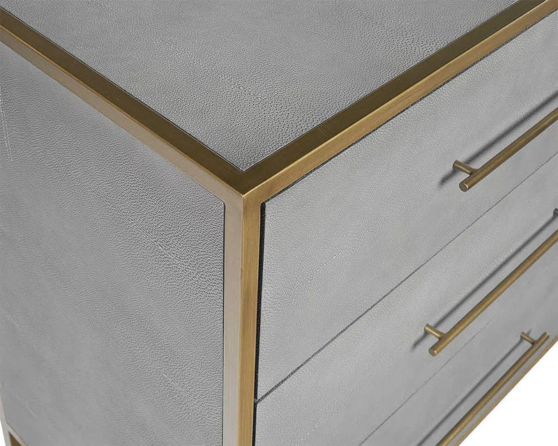 Sunpan Venice Dresser Grey Shagreen With Brass Accents