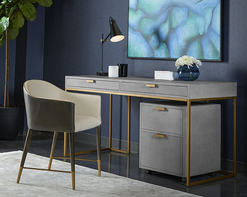 Jiro Desk - Grey Shagreen With Antique Brass Legs