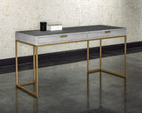 Jiro Desk - Grey Shagreen With Antique Brass Legs