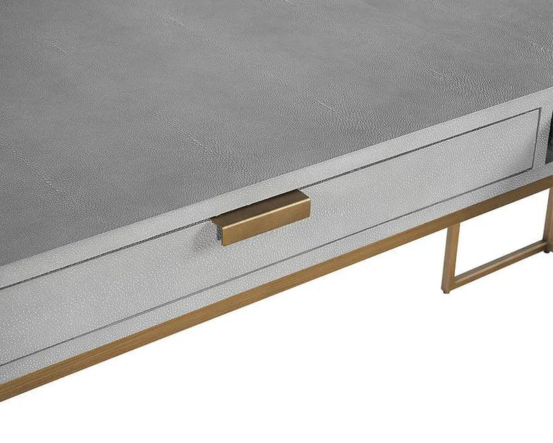 Jiro Desk - Grey Shagreen With Antique Brass Legs