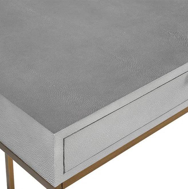 Jiro Desk - Grey Shagreen With Antique Brass Legs