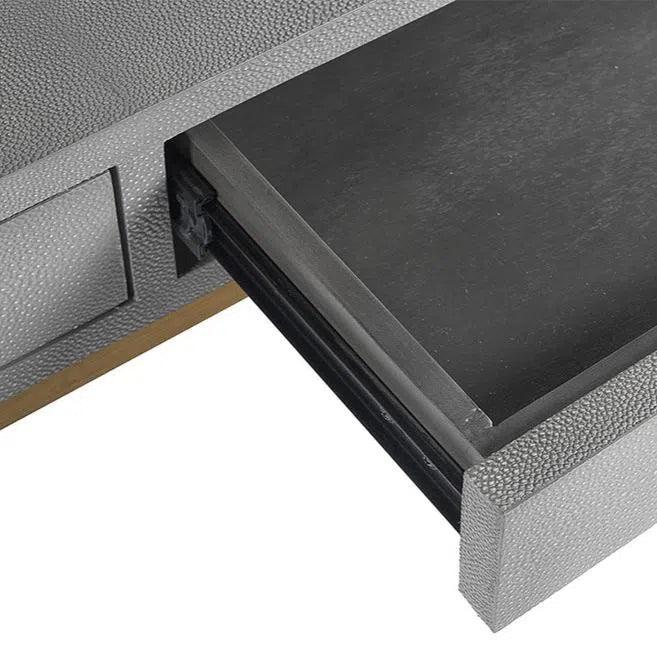 Jiro Desk - Grey Shagreen With Antique Brass Legs