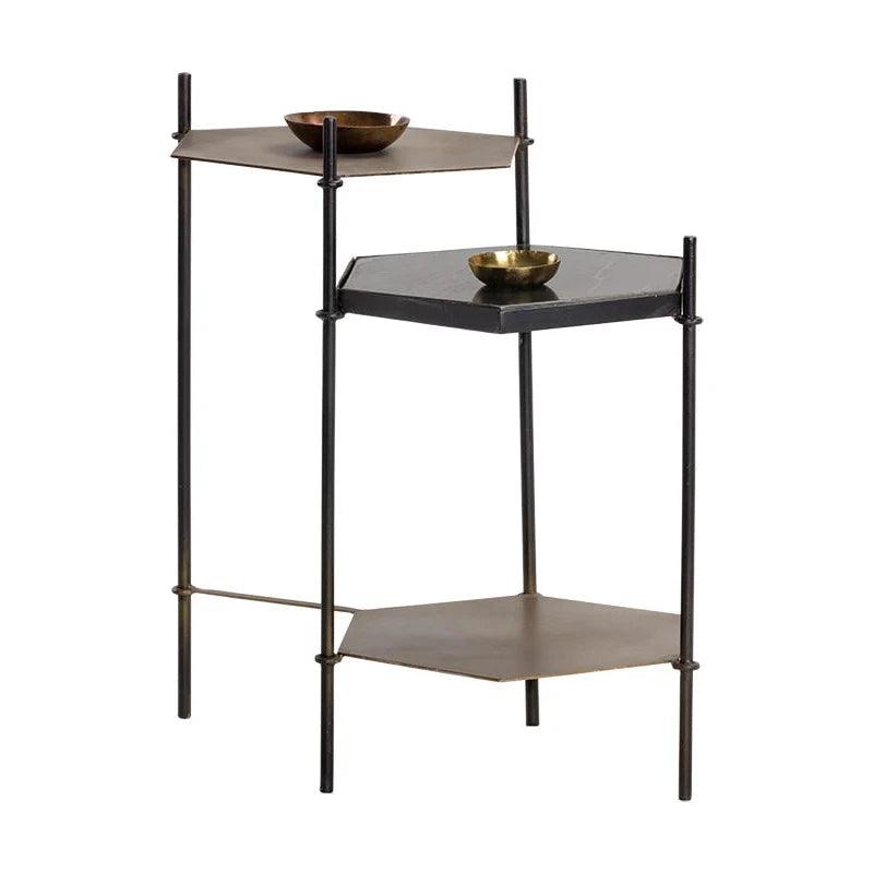 Hexall Side Table With Black Marble And Brass Finish