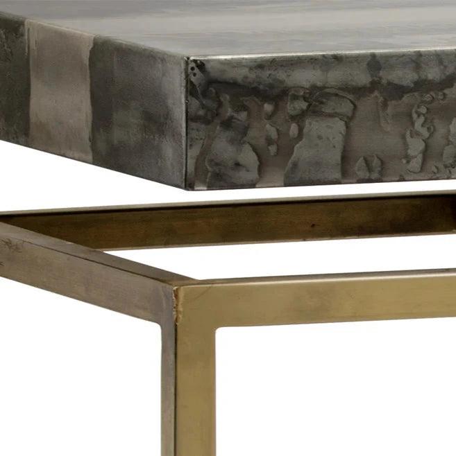 Toreno Console Table Handcrafted Iron Top Antique Brass Base