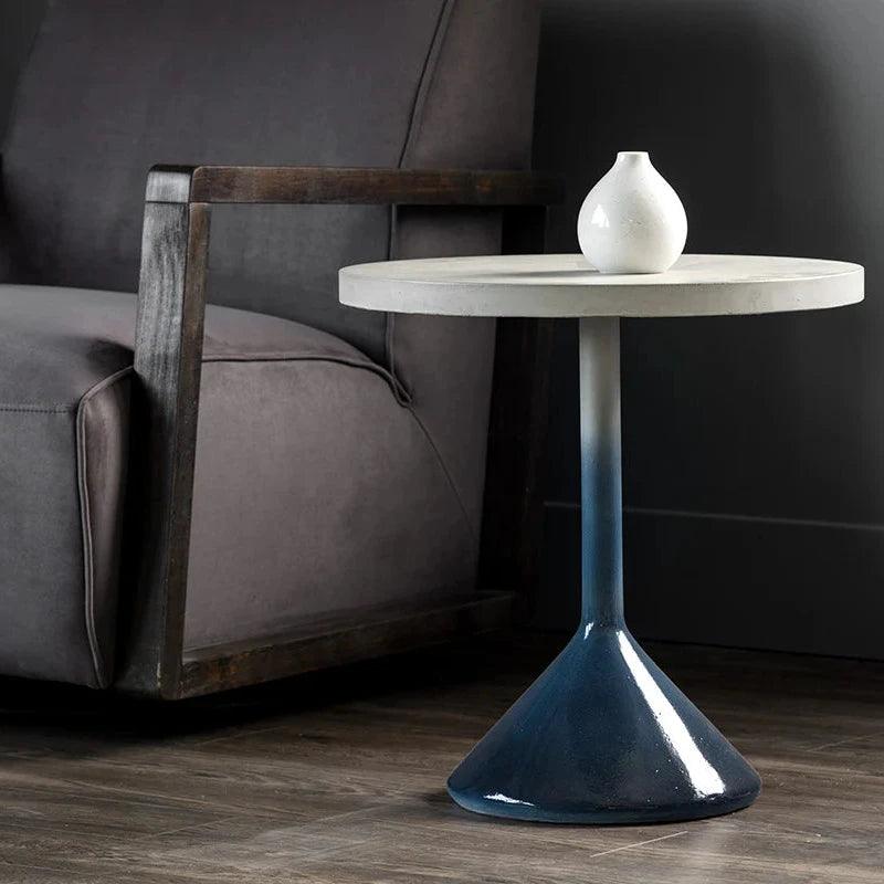 Laszilo End Table Modern Concrete Grey Top Blue Base