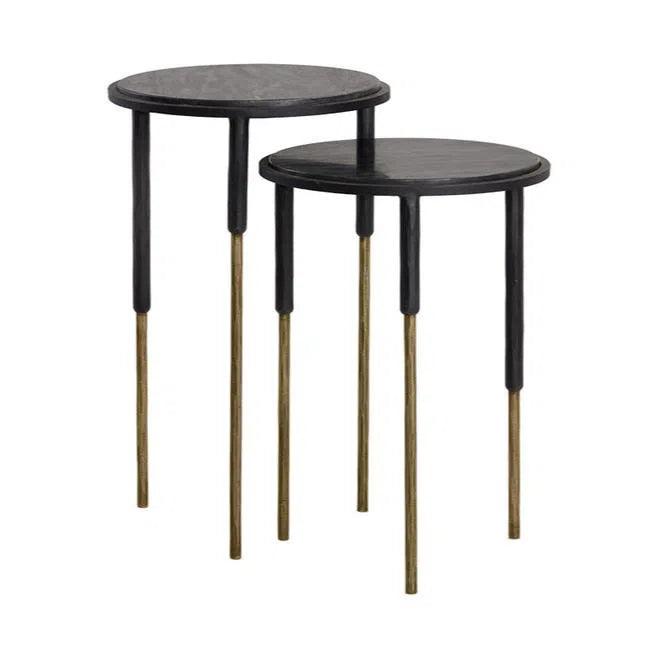 Kyrie Nesting End Tables Set Of 2 With Black Marble Tops