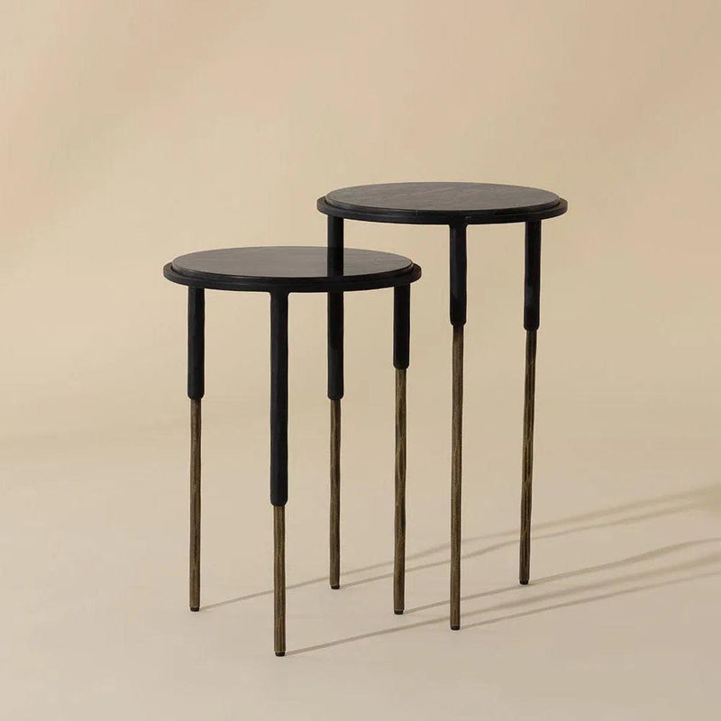 Kyrie Nesting End Tables Set Of 2 With Black Marble Tops