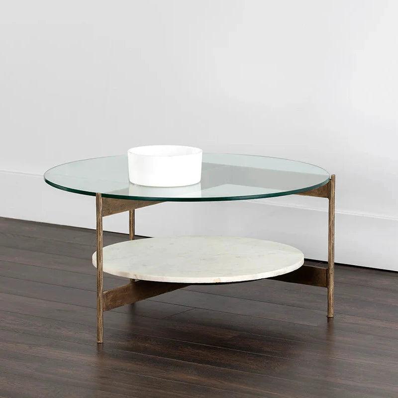 Mikayla Coffee Table Glass Marble Antique Brass Finish