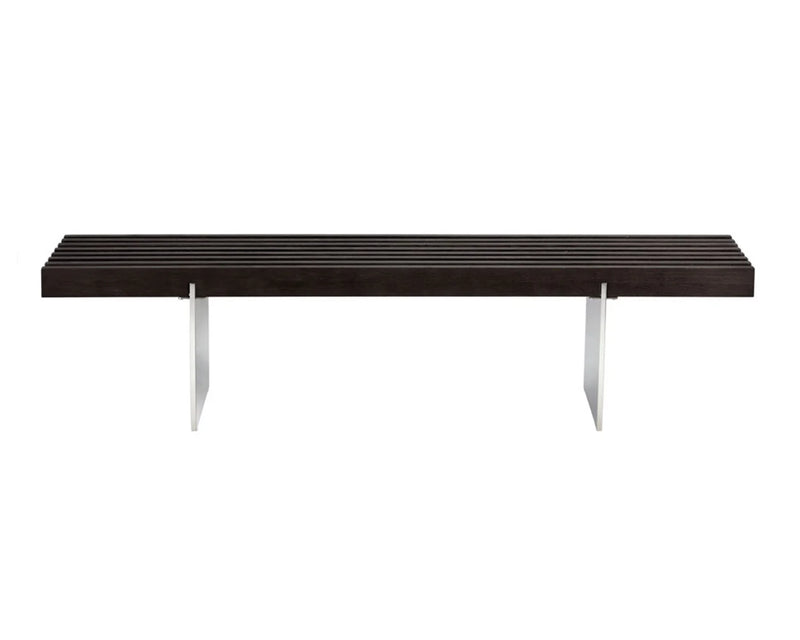 Atticus Bench Sleek Black Wood With Polished Steel Legs